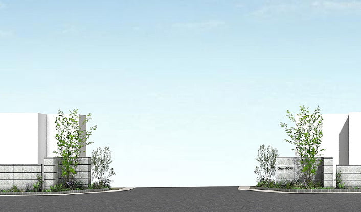 周辺住居と結界性を設けながらも緩やかにつながれる工夫が施される街区（エントランスゲートイメージイラスト）