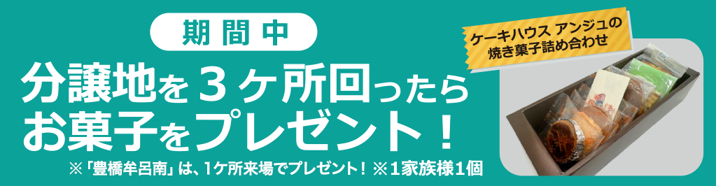 分譲地を３ヶ所回ったら
お菓子をプレゼント！